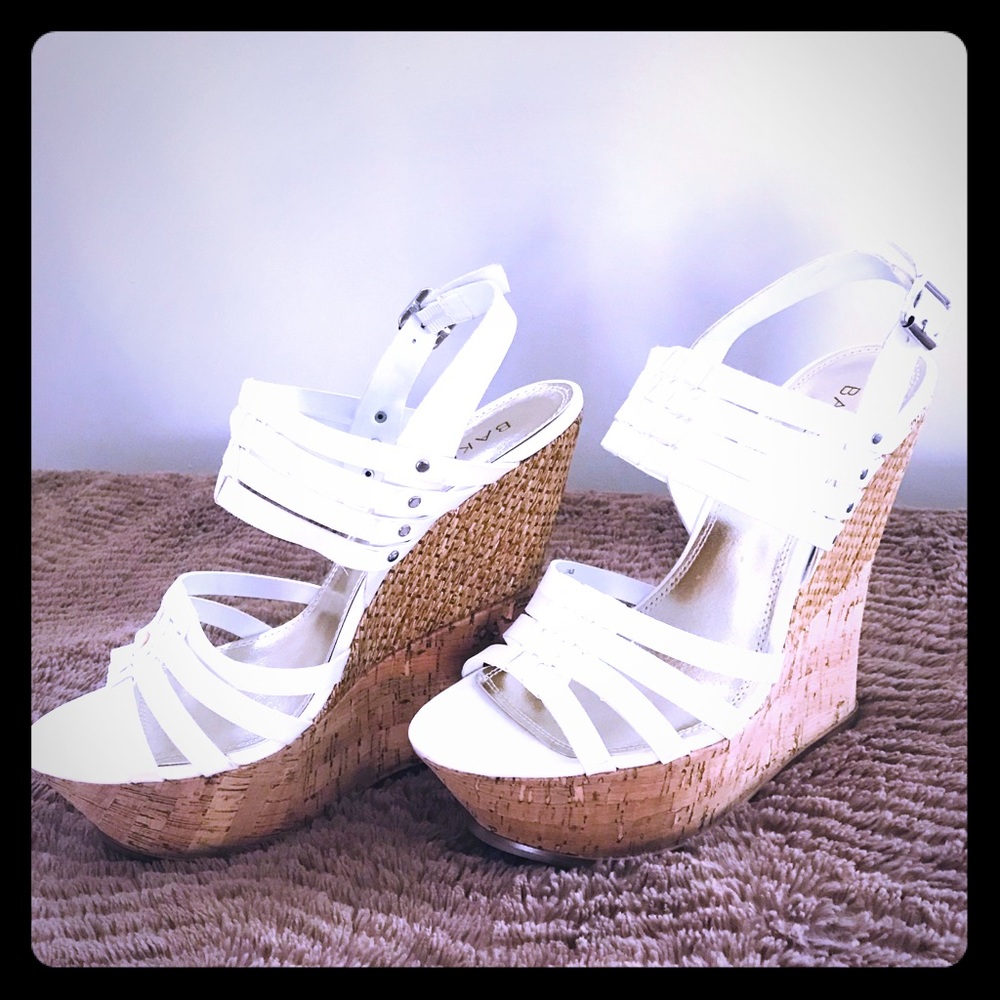 Bakers Shoes: White Wedge Platform Sandals
